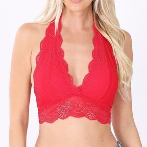Lace halter red with scalloped edges fully lined